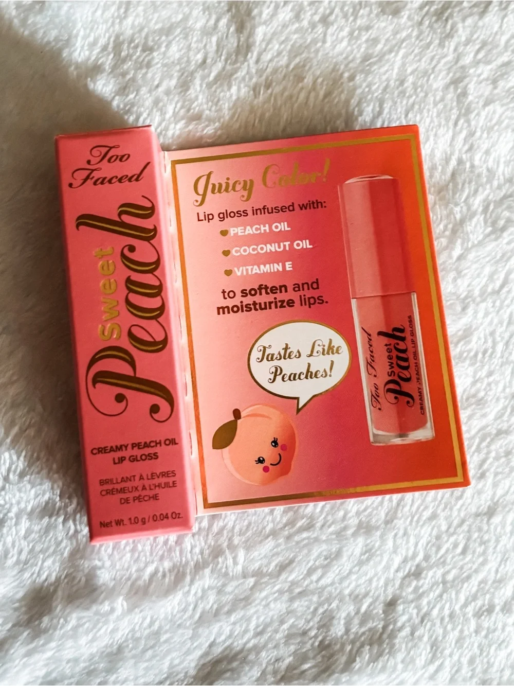 NIB! Too Faced Sweet Peach Creamy Peach Oil Lip Gloss - 0.4oz